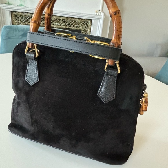 PC: Gucci EUC+++ Black Suede & Leather 2 Way Bamboo Satchel Bag - Picture 9 of 17